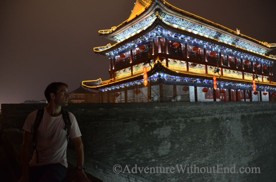 Tony on Xian city walls at night